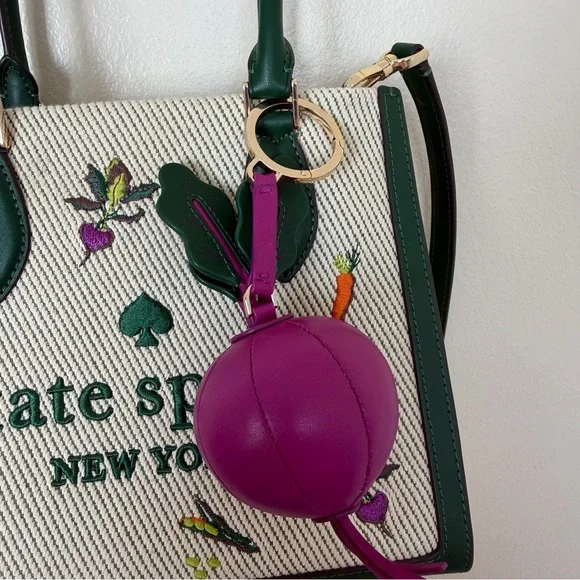 KATE SPADE Ellie Harvest Embroidered Small Tote & 3d Beet Vegetable Keychain - Picture 5 of 9